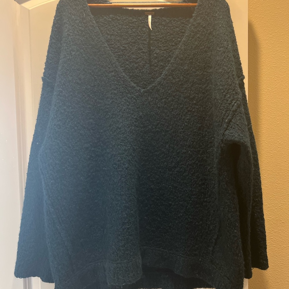 Free People V-Neck Sweater - Deep Blue/ Teal